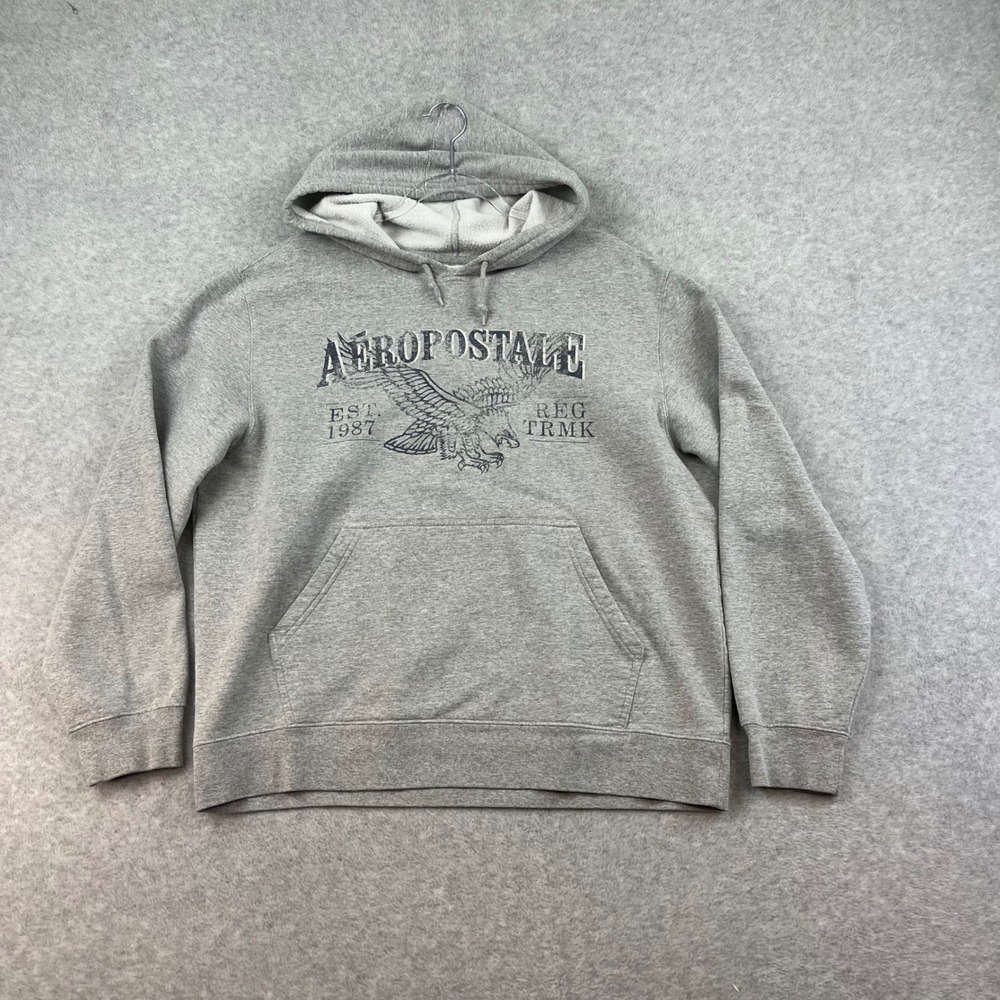 Vintage y2k 2000s Aeropostale Hoodie Gray Blue Eagle Spellout Skater‎ Pullover